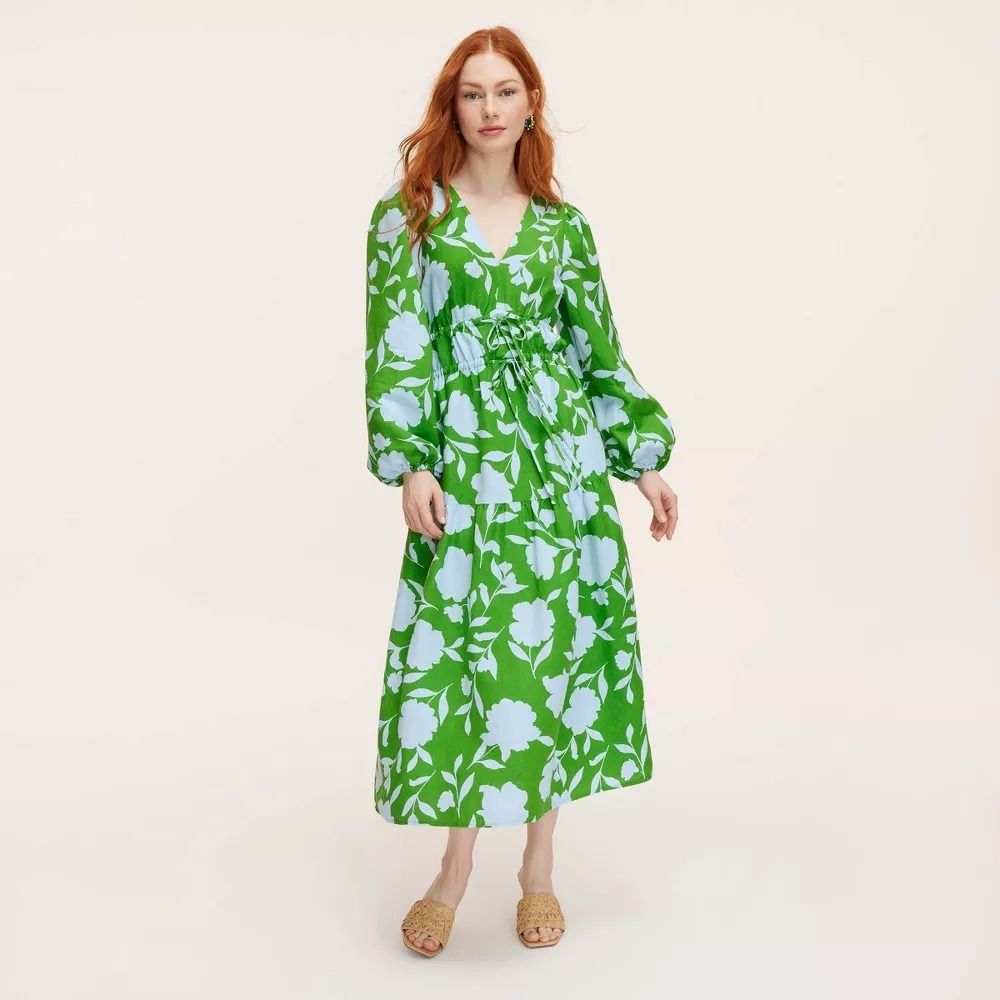 Kate Spade x Target XXS Classic Rose Linen Long Sleeve Maxi Dress 2 Extra Small